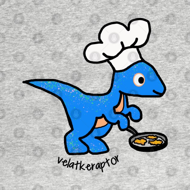 Velatkeraptor Hanukkah Dino with Chef's Hat by Del Doodle Design